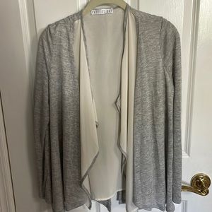 Grey long sleeve sweater with sheer white layer on sides